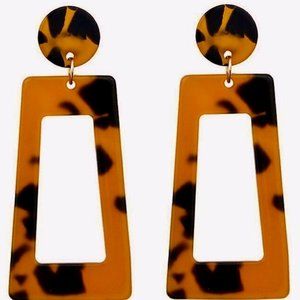 Earrings Faux Tortoise Shell Drop Animal Print Pierced 2.5" Geometric NWT M362